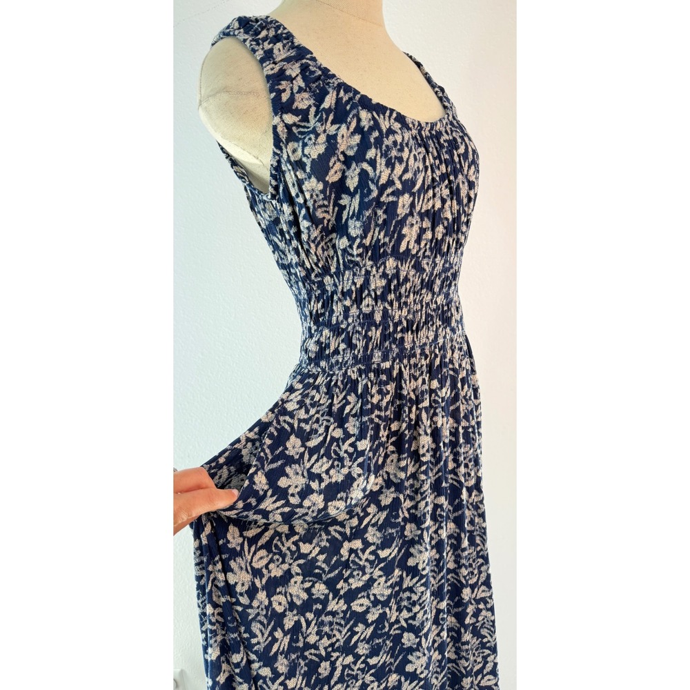 Faherty Sunseeker Smocked Waist Midi Dress Boho Blue Juniper Ikat Floral Cottage - Picture 4 of 8